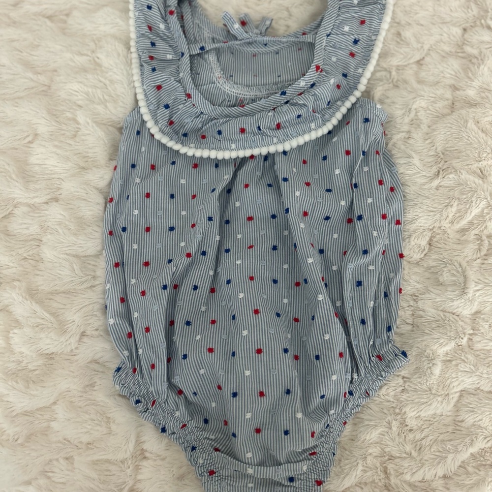 Patriotic Baby Romper bubble with Red and Blue Dots - Picture 2 of 3